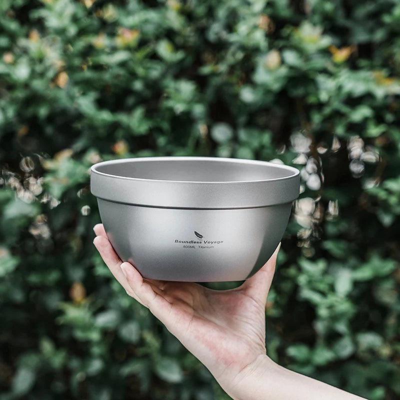 Boundless Voyage 500ml / 800ml Double Walled Titanium Bowl Food Rice Soup Bowl Ultralight Tableware Outdoor Camping Metal Bowl