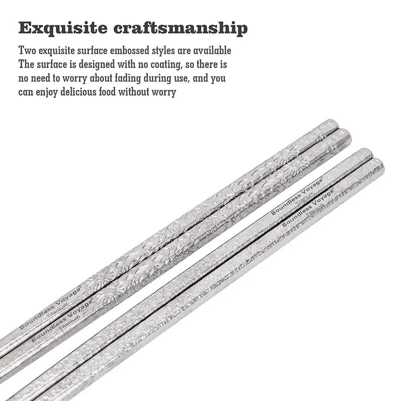 Boundless Voyage 23cm Solid Pure Titanium Chopsticks  Food Grade Heavy-Weight & Non-Slip Metal Utensils for Adults, Home & Restaurant Ti1185T