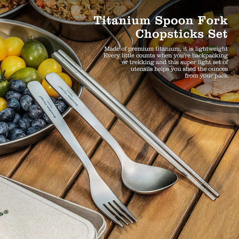 Boundless Voyage Camping Titanium Cutlery Set Outdoor Utensils Long Handle Soup Spoon Fork Chopsticks Ultralight Metal Tableware Ti1070T