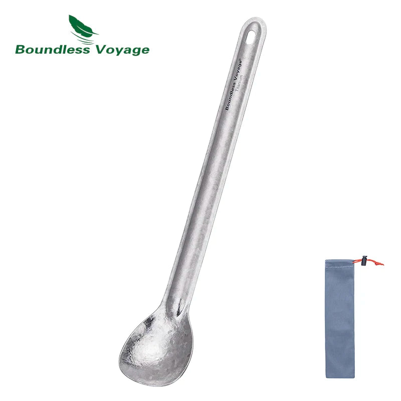 Boundless Voyage Titanium Spoon Spork Long Handle Lightweight Cutlery Flatware for Outdoor Camping Travel Home Use Ti1031T/Ti1032T