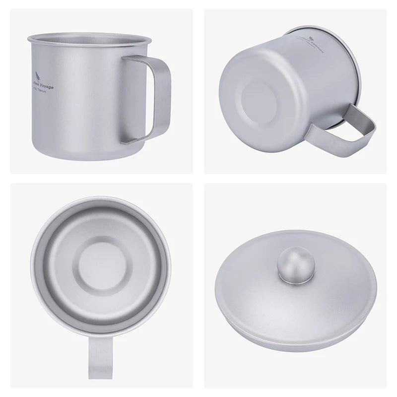 Boundless Voyage 360ml Titanium Camping Mug with Lid Lightweight Travel Coffee Tea Cup Portable Durable Single layer Dinking Mug Ti3023D