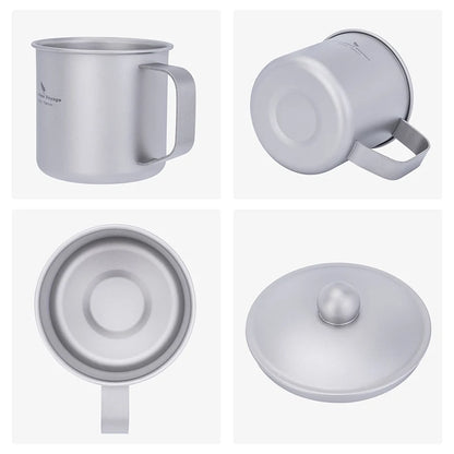 Boundless Voyage 360ml Titanium Camping Mug with Lid Lightweight Travel Coffee Tea Cup Portable Durable Single layer Dinking Mug Ti3023D