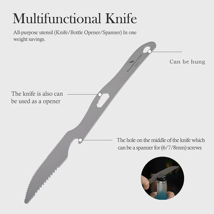 Boundless Voyage Titanium Camping Cutlery Set Ultralight Spoon Fork Knife with Opener Hook Portable Utensil for Outdoor Backpacking Travel Hiking Ti1078T