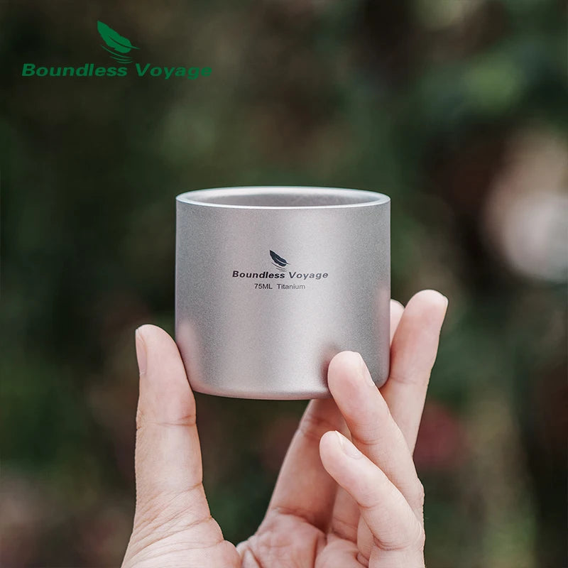 Boundless Voyage Titanium 75ml Double-wall Cup Coffee Tea Mug Backpacking Lightweight Portable Camping Hot Cold Water Drinkware Ti3045D