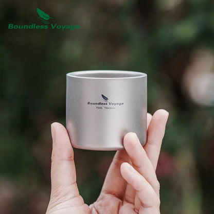 Boundless Voyage Titanium 75ml Double-wall Cup Coffee Tea Mug Backpacking Lightweight Portable Camping Hot Cold Water Drinkware Ti3045D