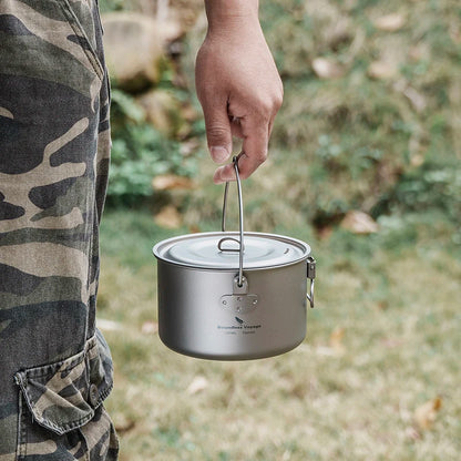 Boundless Voyage Titanium Pot Camping Cookware Hanging Soup Pot with Lid Outdoor Cooking Kit Lightweight Kitchen Ware Tableware Ti2045C