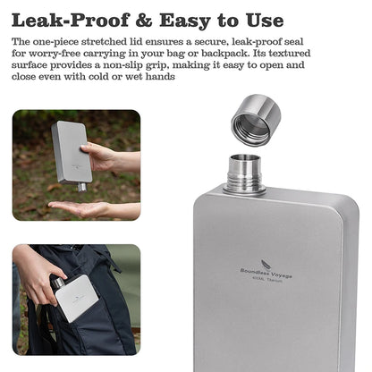 Boundless Voyage 400ml Titanium Flask Leakproof Metal Liquor Wine Bottle Ultralight for Camping & Travel Gift for Men Ti3267D