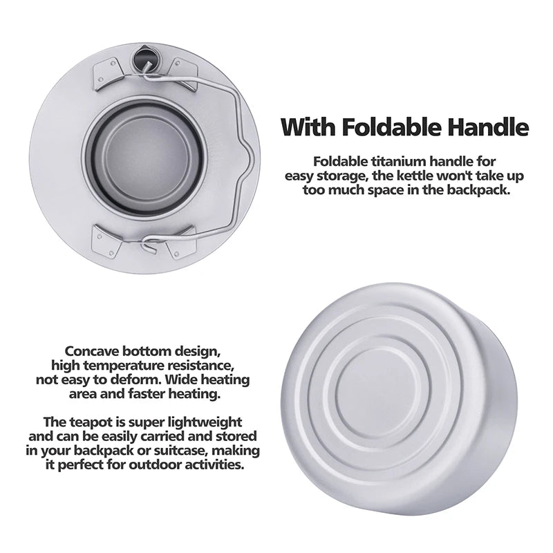 Boundless Voyage Titanium Camping Kettle – 700ml, Foldable Handle, Mesh Filter, Fast Boiling Ti3104D