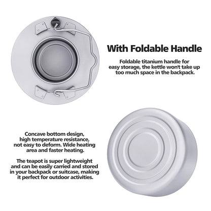 Boundless Voyage Titanium Camping Kettle – 700ml, Foldable Handle, Mesh Filter, Fast Boiling Ti3104D