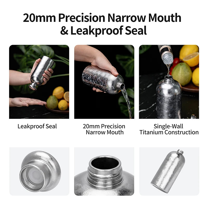 Boundless Voyage 500ml Titanium Flask Leakproof Narrow Mouth Portable Liquor Wine Bottle for Travel Camping Hiking, Non-coating Ti3268A