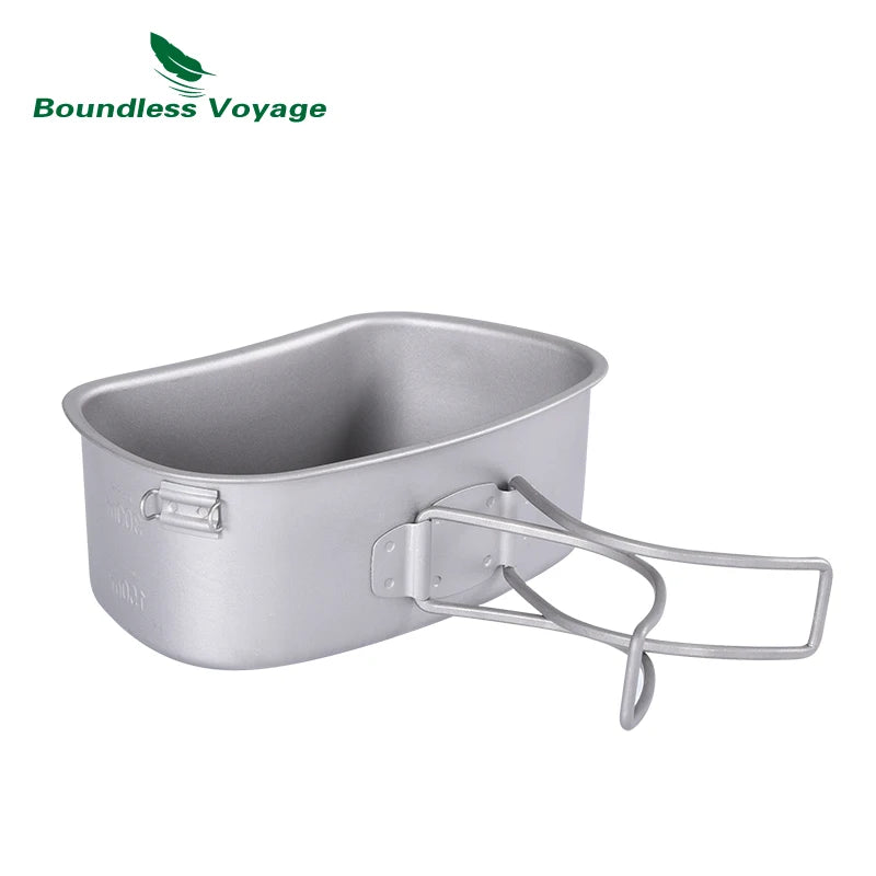 Boundless Voyage Titanium Military Canteen Cups Set 1100ml+750ml+400ml with Lid Chain Camping Cookware Outdoor Cooking Kit