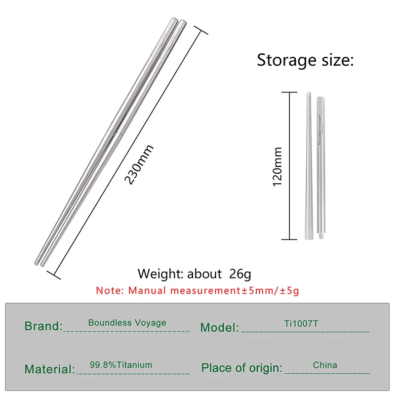 Boundless Voyage Folding Titanium Chopsticks Outdoor Camping Portable Cutlery Travel Picnic Pocket Tableware Metal Utensils Ti1007T