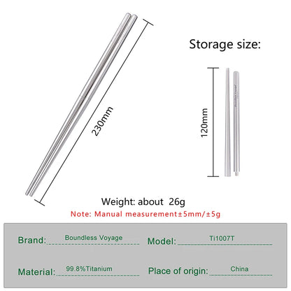 Boundless Voyage Folding Titanium Chopsticks Outdoor Camping Portable Cutlery Travel Picnic Pocket Tableware Metal Utensils Ti1007T