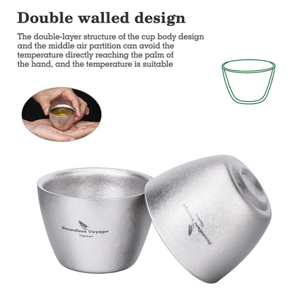 Boundless Voyage 40ml Titanium Tea Cups Mini Double-walled Sake Cup Wine Mug Outdoor Camping Tableware Durable Drinkware Ti3089D