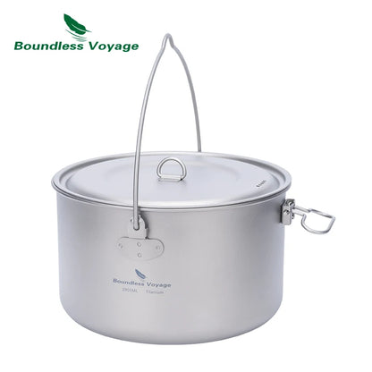 Boundless Voyage Titanium Pot Camping Cookware Hanging Soup Pot with Lid Outdoor Cooking Kit Lightweight Kitchen Ware Tableware Ti2045C