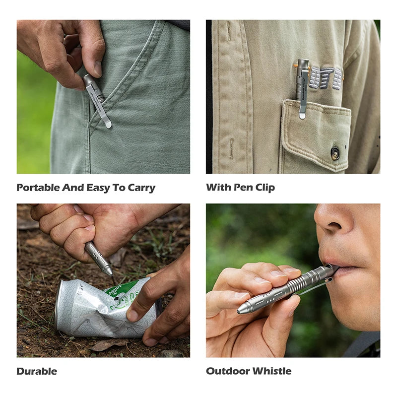 Boundless Voyage 3-in-1 Titanium Multifunctional Whistle Pen 120dB Outdoor Car Window Breaker Survival Tool Ti9025O