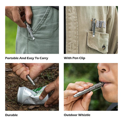 Boundless Voyage 3-in-1 Titanium Multifunctional Whistle Pen 120dB Outdoor Car Window Breaker Survival Tool Ti9025O