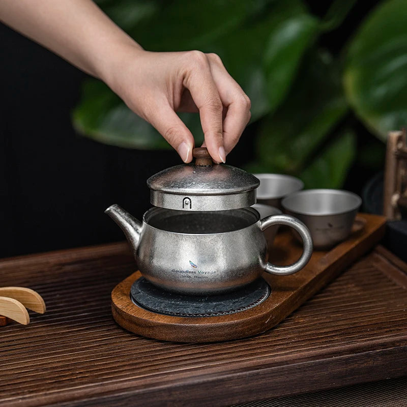 Boundless Voyage 260ml Titanium Teapot with Filter, Chinese Kung Fu Tea Set, Lightweight Portable for Camping Office Home Ti3106D