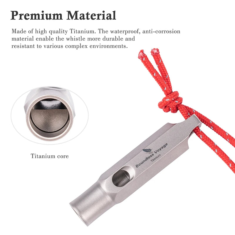 Boundless Voyage 120dB Titanium Whistle Emergency Survival Safety Whistle with Lanyard Loud for Outdoor Camping Coaches Training Ti9015O