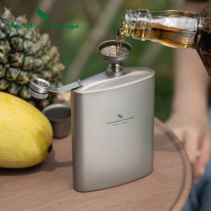 Boundless Voyage 250ml Titanium Hip Flask with Mini Cup & Funnel Camping Backpacking Pocket Whiskey Wine Pot for Men Women Ti3064D