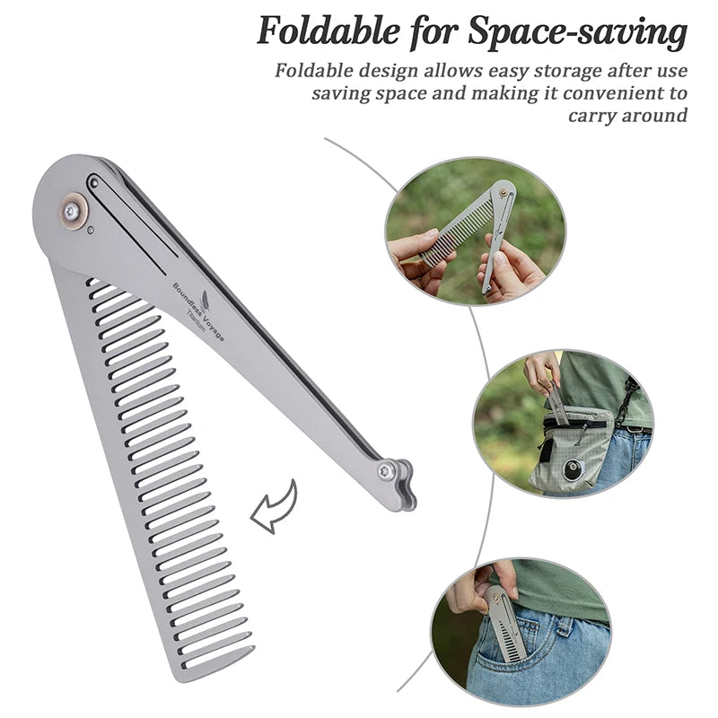 Titanium Foldable Comb Ultra Lightweight Travel Hair Comb, Anti-Static & Portable Pocket Comb for Men Women Ti9011A