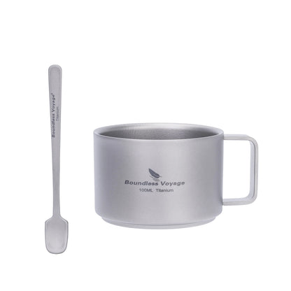 Boundless Voyage Titanium Espresso Cup 100ml Mini Double Wall Tea Coffee Mug Druable Metal Drinkware for Travel Home Office Ti3085D