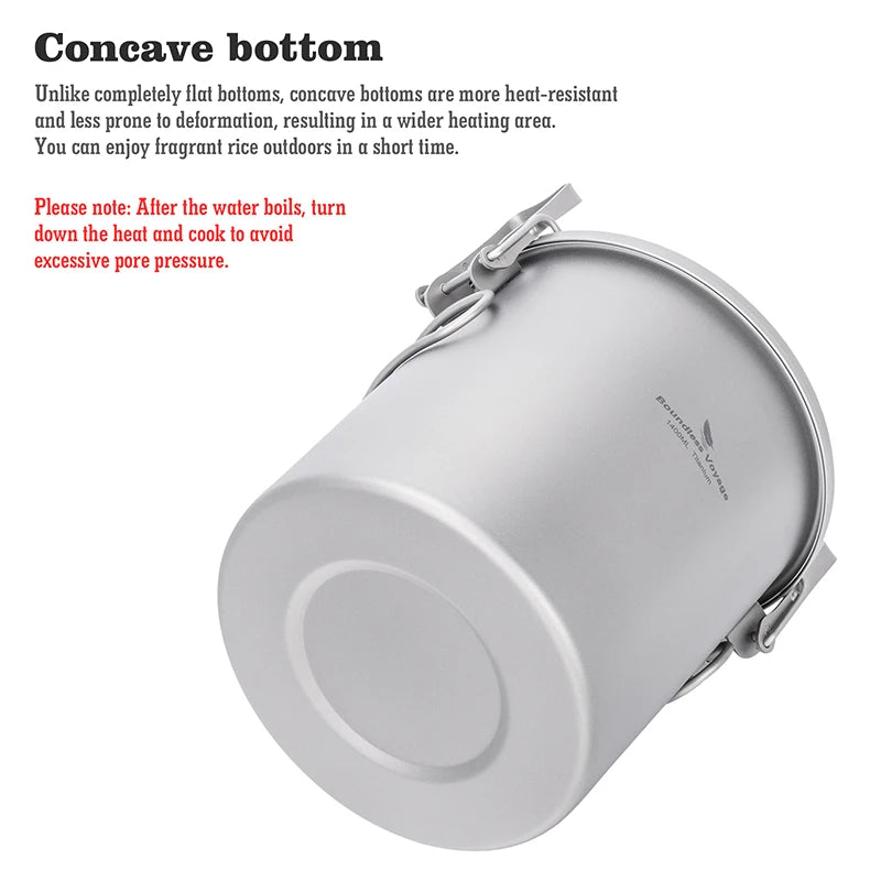 Boundless Voyage Titanium Cook Set – 1.4L Outer Pot + 0.9L Inner Pot, Steamer, Foldable Handles Ti2093C