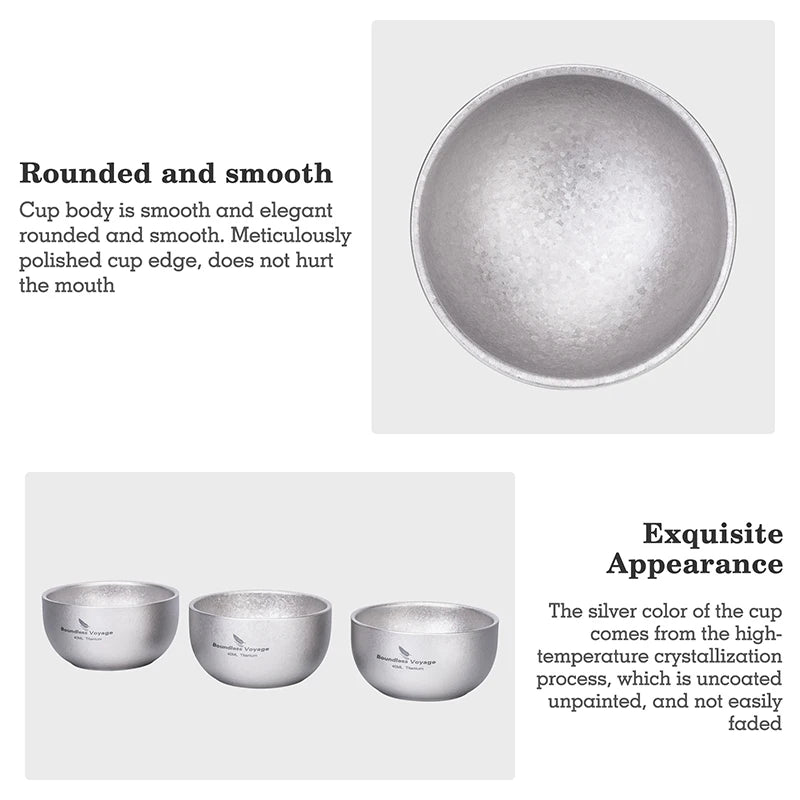 Boundless Voyage Titanium Mini Tea Cup – 40ml, Double-Wall, Sandblasted, 2 Finishes Ti3204D