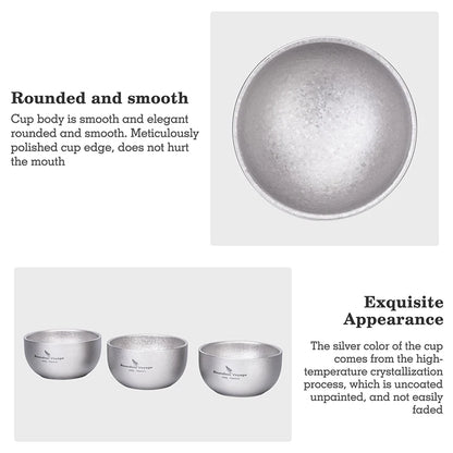 Boundless Voyage Titanium Mini Tea Cup – 40ml, Double-Wall, Sandblasted, 2 Finishes Ti3204D