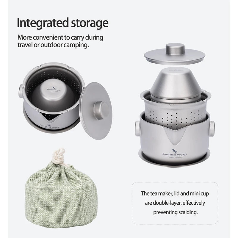 Titanium Gaiwan Teapot Cups Double-Layer Tea Maker with Lid & Filter