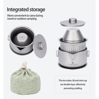 Boundless Voyage Titanium Gaiwan Teapot Cups Double-Layer Tea Maker with Lid & Filter Ultralight Kungfu Tea Set Stackable Mugs Ti3137D