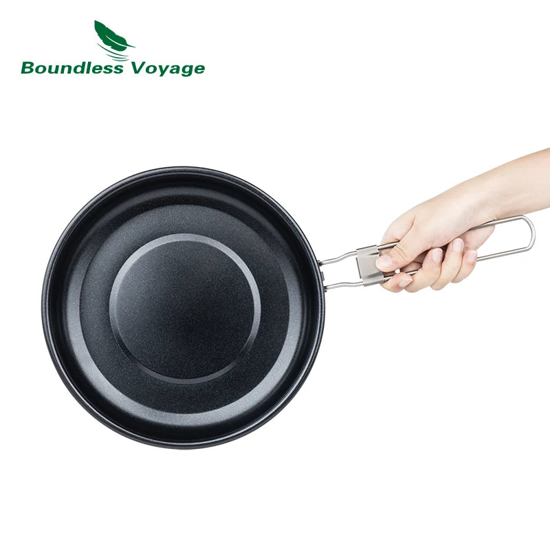 Boundless Voyage Titanium Non-stick Frying Pan 18.8cm / 22cm Outdoor Camping Skillet with Folding Handle Lightweight Cookware Ti2069C