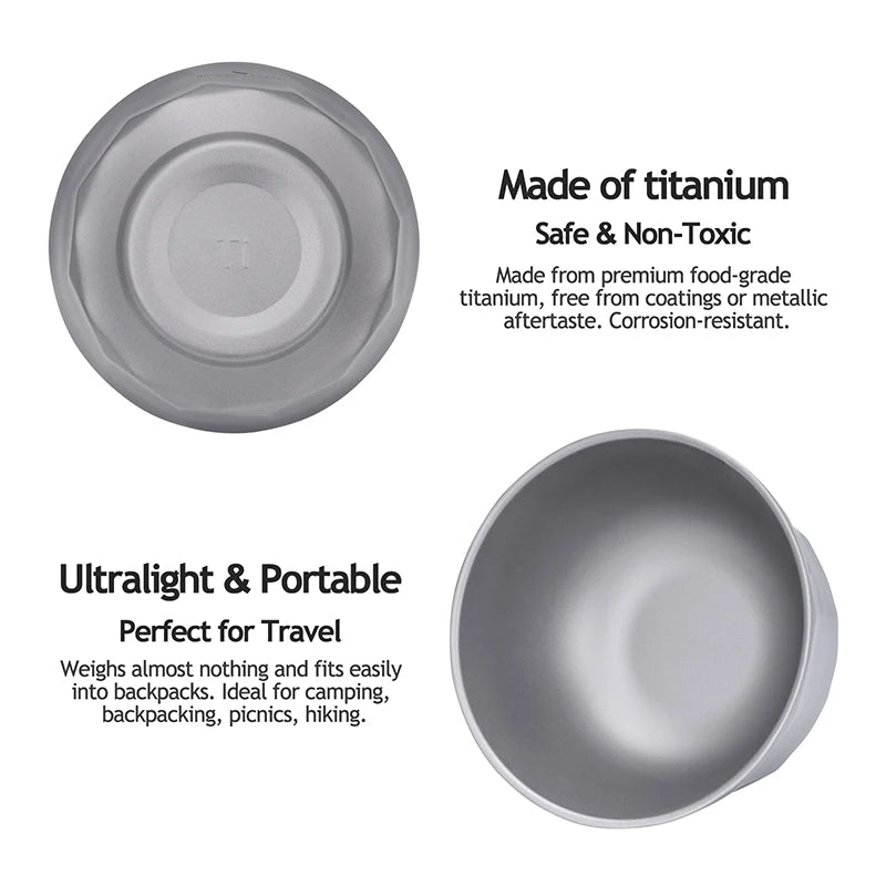 Boundless Voyage 500ml/800ml Double Walled Titanium Bowls Camping Bowl Lightweight Druable Hiking Utensil for Outdoor Dining Ti1174T