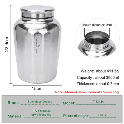 Boundless Voyage Titanium Airtight Storage Canister 3L Large Tea Caddy Leakproof Wide Mouth Sealed Container for Loose Leaf Tea