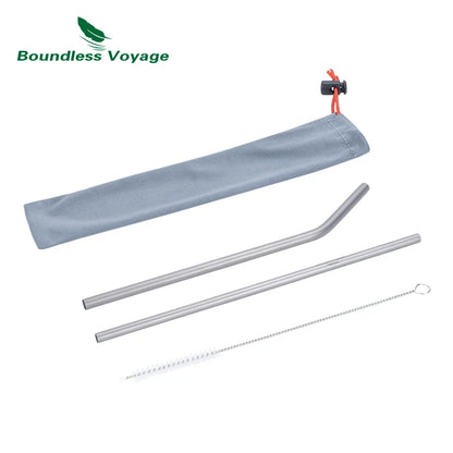 Boundless Voyage Titanium Straw with Cleaning Brush Straight Curved Reusable Drinking Straw Water Flatware for Coffee Tea Yogurt Ti1018T