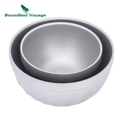 Boundless Voyage Titanium Double-Wall Bowl Set – 500ml + 800ml, Magnolia Embossed, Anti-Scald Ti1168T/Ti1169T