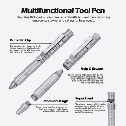 Boundless Voyage 3-in-1 Titanium Multifunctional Whistle Pen 120dB Outdoor Car Window Breaker Survival Tool Ti9025O