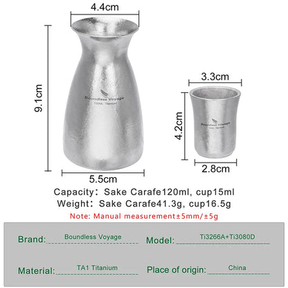 Boundless Voyage Pure Titanium Sake Carafe & Cup Set Liquor Serving Set with Pouring Pitcher & Drinking Cups Lightweight Barware Ti3266A