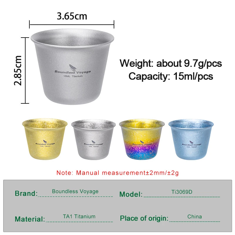 Boundless Voyage Titanium Shot Glass – 15ml, Ergonomic Design, 5 Colors Ti3069D