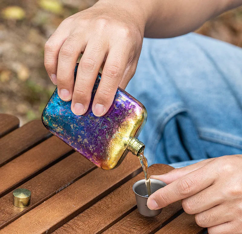 Boundless Voyage 170ml Titanium Hip Flask Liquor Flask Outdoor Travel Camping Ultralight Leakproof Pocket Wine Bottle for Whiskey Vodka Rum Ti3263D