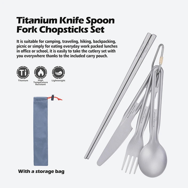 Boundless Voyage Titanium Cutlery Set – Spoon, Fork, Knife, Chopsticks – Ultralight Travel Utensils Ti1124T/Ti1125T