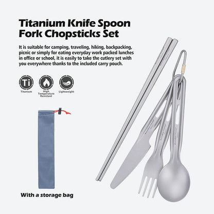 Boundless Voyage Titanium Cutlery Set – Spoon, Fork, Knife, Chopsticks – Ultralight Travel Utensils Ti1124T/Ti1125T