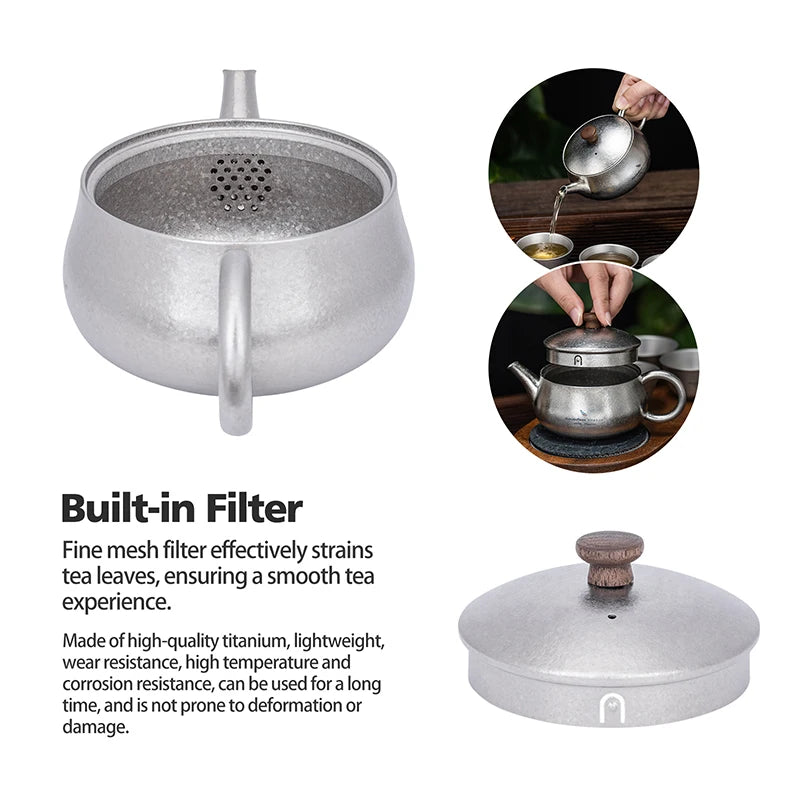 Boundless Voyage 260ml Titanium Teapot with Filter, Chinese Kung Fu Tea Set, Lightweight Portable for Camping Office Home Ti3106D