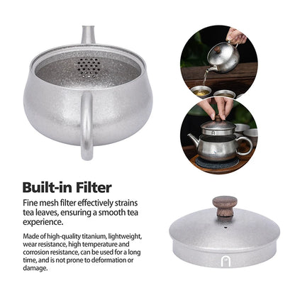 Boundless Voyage 260ml Titanium Teapot with Filter, Chinese Kung Fu Tea Set, Lightweight Portable for Camping Office Home Ti3106D
