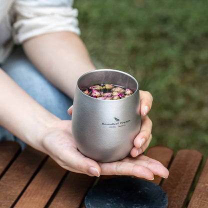 Boundless Voyage Pure Titanium Double-Walled Cup Egg Shape Lightweight Portable Coffee Water Mug Outdoor Camping Drinking Cup Ti3084D