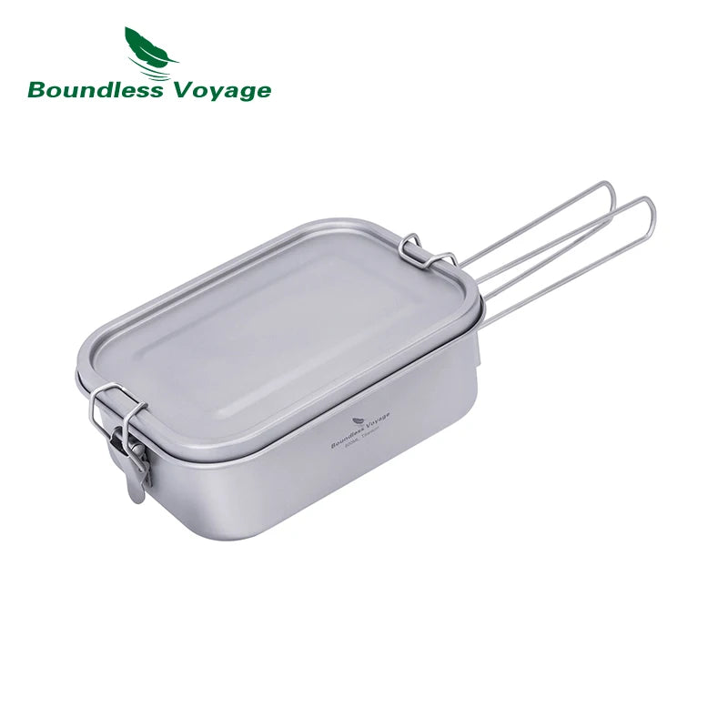 Boundless Voyage Titanium Bento with Lid & Handle Outdoor Camping Dinner Box Portable Cookware Leak Proof Lunch Box Container Ti2083C