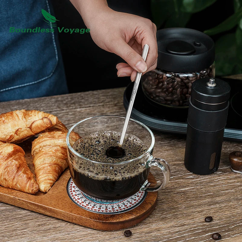 Boundless Voyage Titanium Stirring Spoon Long Handle Tea Coffee Bar Cocktail Mixing Stirrers for Drink Durable Cutlery Ti1034T / Ti1035T