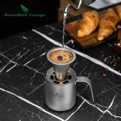 Boundless Voyage Titanium Portable Pour-over Coffee Set 300ml Coffee Mug with Detachable Dripper Outdoor Camping Coffee Maker Ti6007P