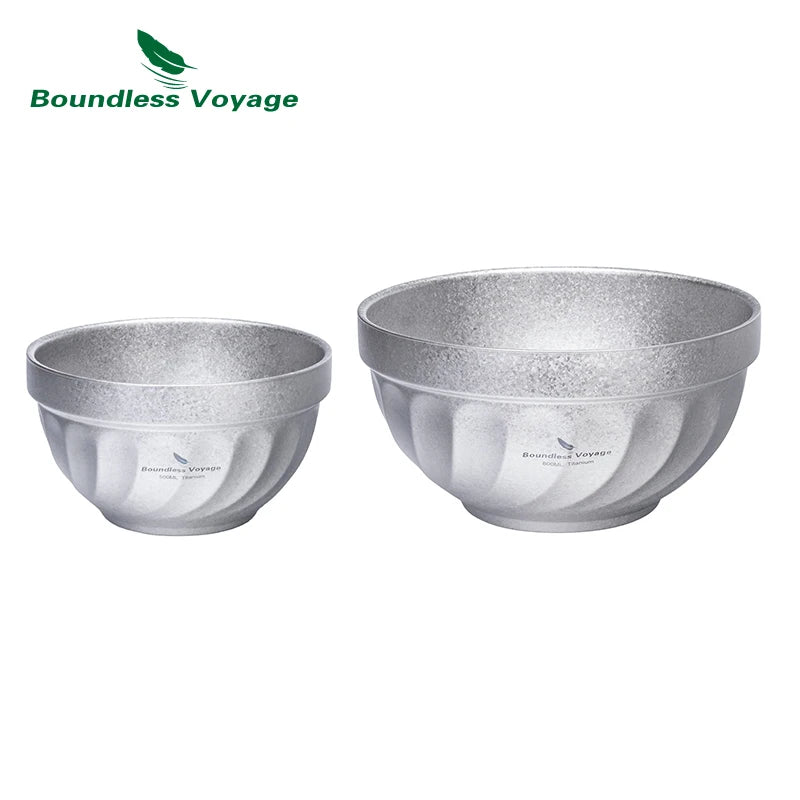Boundless Voyage Titanium Double-Wall Bowl Set – 500ml + 800ml, Magnolia Embossed, Anti-Scald Ti1168T/Ti1169T