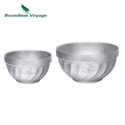 Boundless Voyage Titanium Double-Wall Bowl Set – 500ml + 800ml, Magnolia Embossed, Anti-Scald Ti1168T/Ti1169T